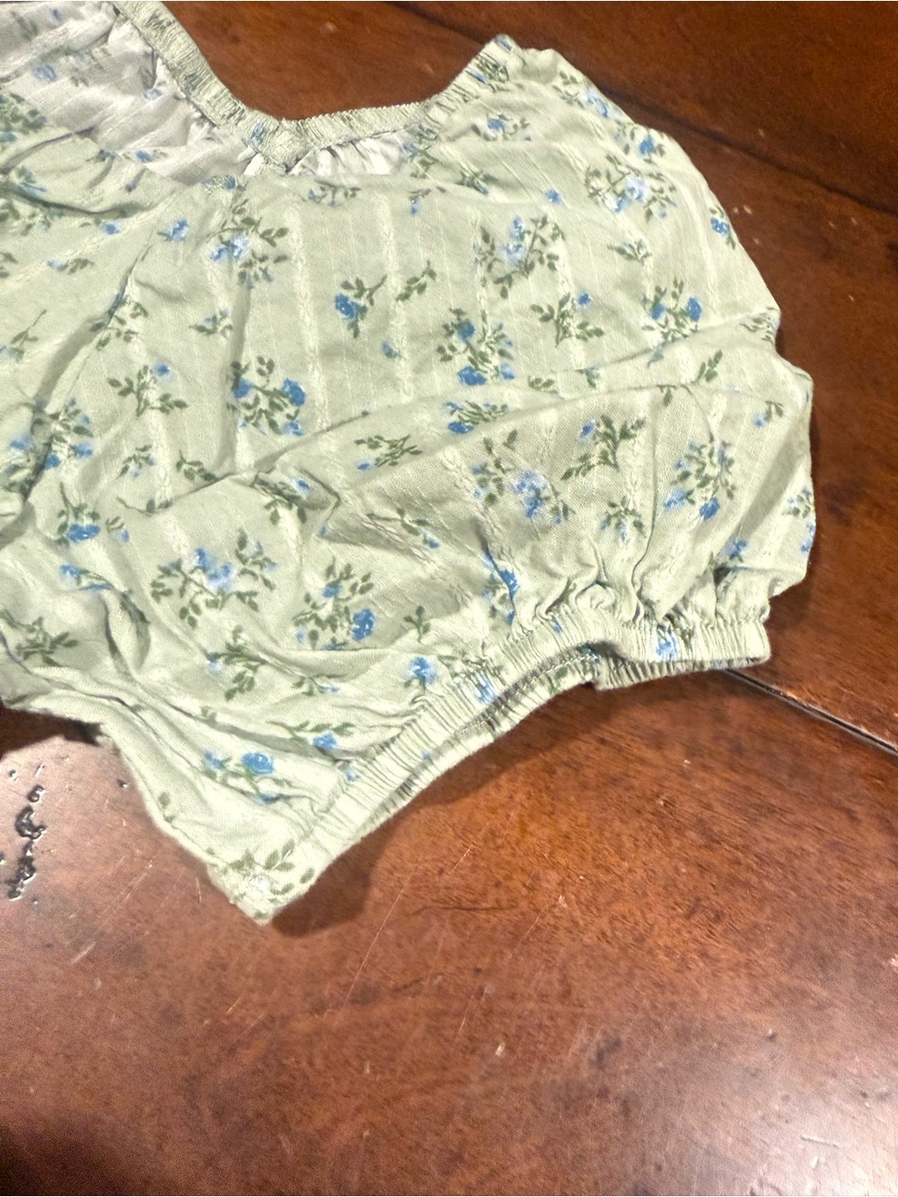art class light green Smocked Puff-Sleeve Top with Blue Floral - Picture 5 of 7